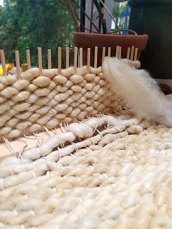 White  faced Dartmoor carded rug - In progress