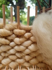White faced Dartmoor wool rug in process on the loom